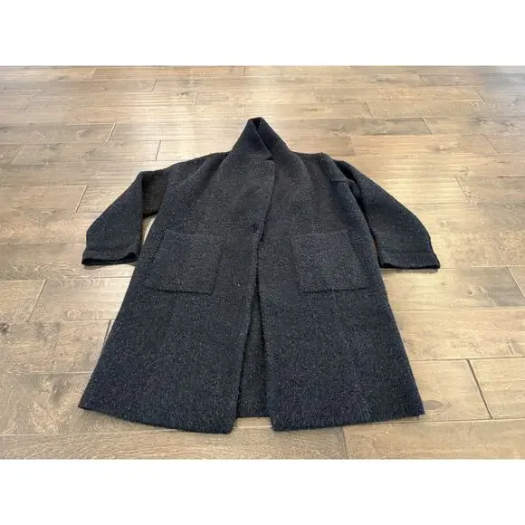 Vince Womens Black Long Brushed Wool Alpaca One Button Jacket Overcoat M $695 - Picture 2 of 10